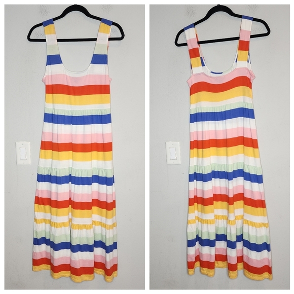 J. Crew Tiered knit maxi dress in rainbow wide stripe cotton size XS - Picture 4 of 12